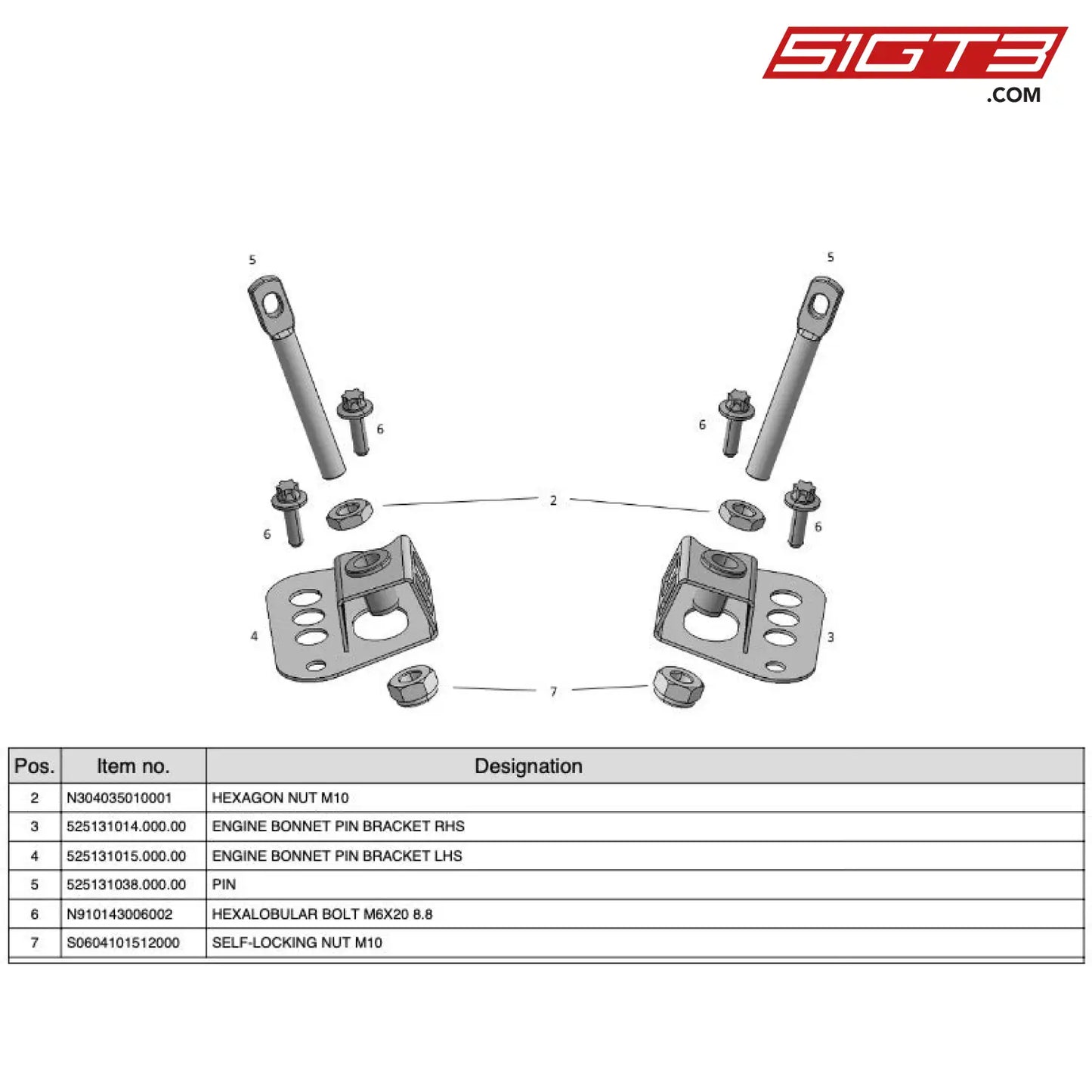 Engine Bonnet Pin Bracket Lhs - 525131015.000.00 [Mercedes-Amg Gt4] Fasteners Bonnet