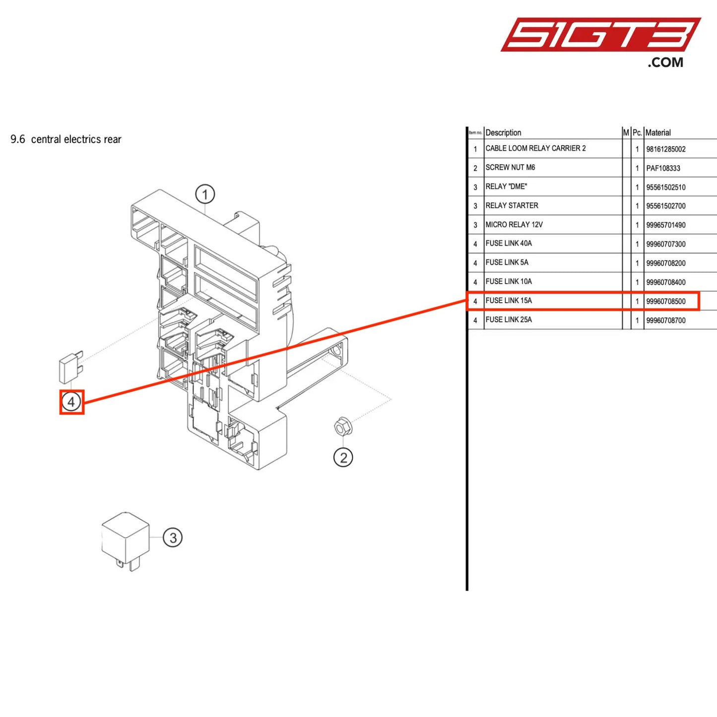 FUSE LINK 15A - 99960708500 [PORSCHE 718 Cayman GT4 RS Clubsport]