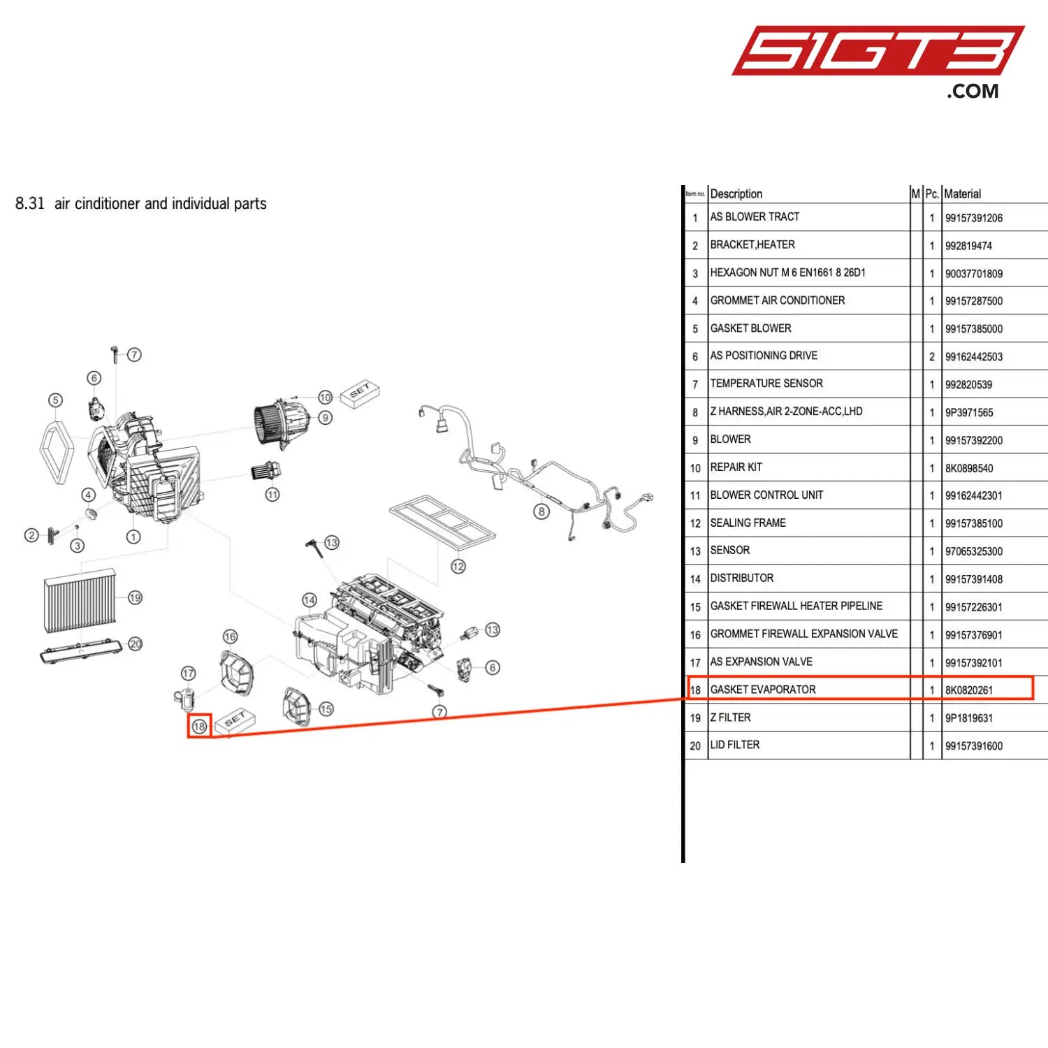 Gasket Evaporator - 8K0820261 [Porsche 718 Cayman Gt4 Rs Clubsport] Air Cinditioner And Individual