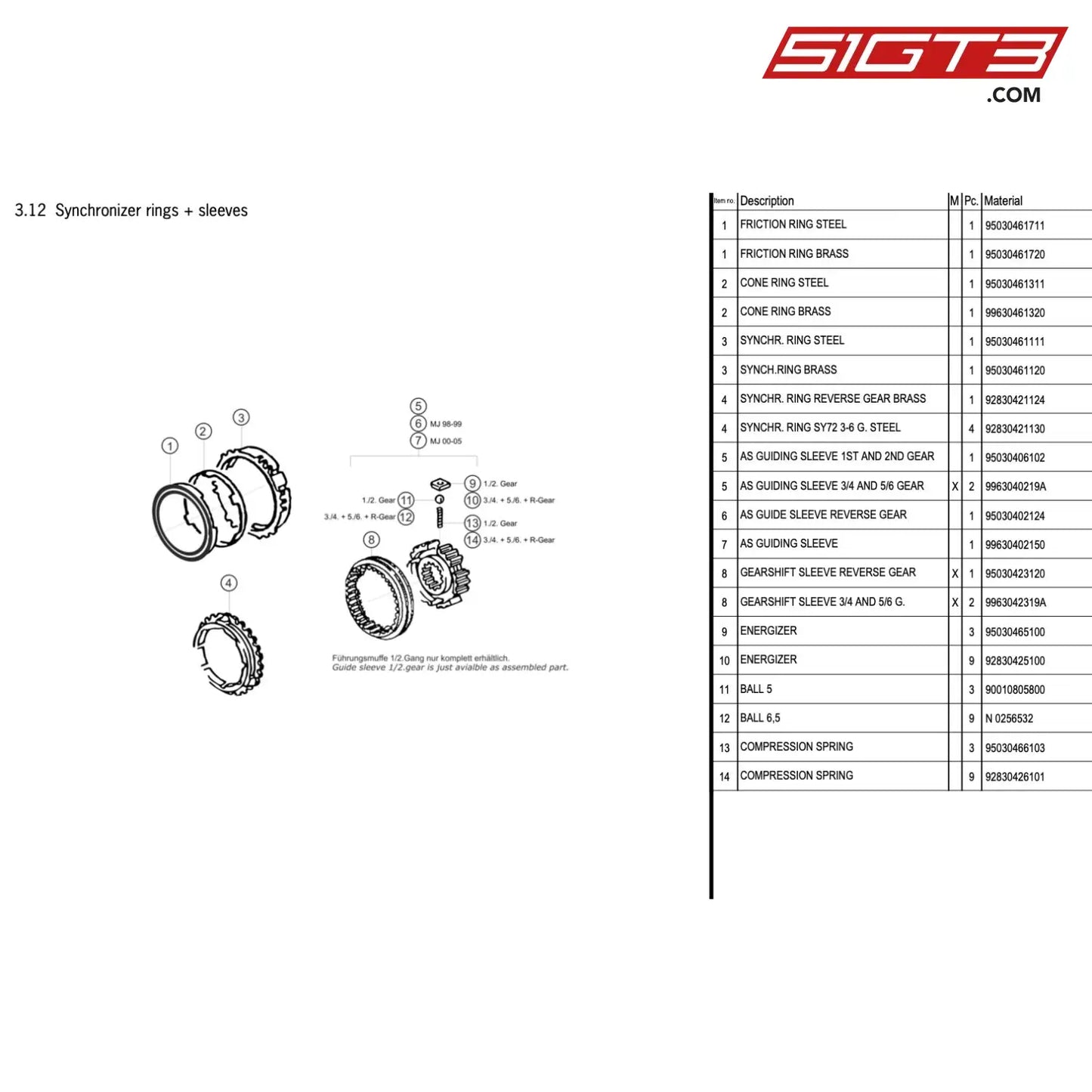 Gearshift Sleeve Reverse Gear - 95030423120 [Porsche 911 Gt3 Cup Type 996] Synchronizer Rings +