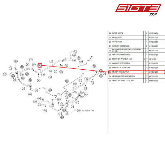 Heater Hose Supply - 98110621202 [Porsche 718 Cayman Gt4 Rs Clubsport] Water Circuit
