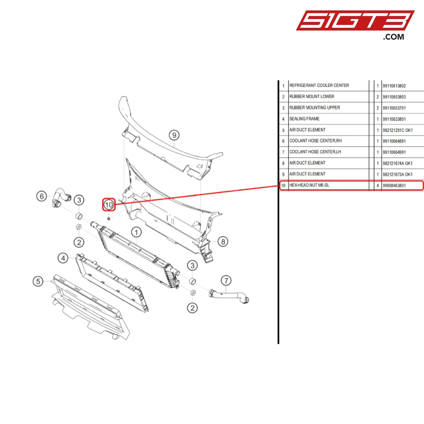 Hex-Head Nut M6-Sl - 99908463801 [Porsche 718 Cayman Gt4 Rs Clubsport] Water Cooler Middle