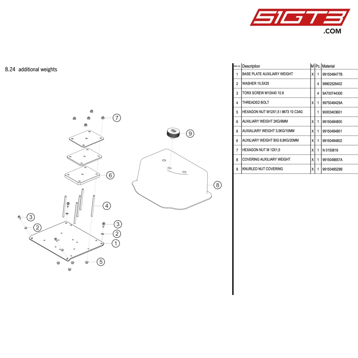 Hexagon Nut M 12X1 5 - N-0150816 [Porsche 911 Gt3 R Type 991 (Gen 2)] Additional Weights