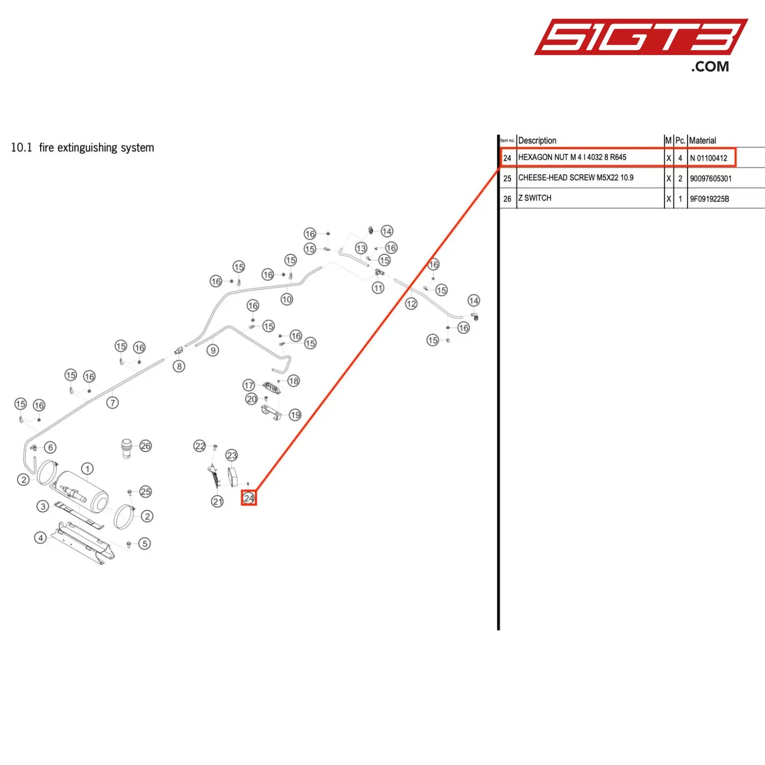 Hexagon Nut M 4 I 4032 8 R645 - N 01100412 [Porsche 718 Cayman Gt4 Rs Clubsport] Fire Extinguishing