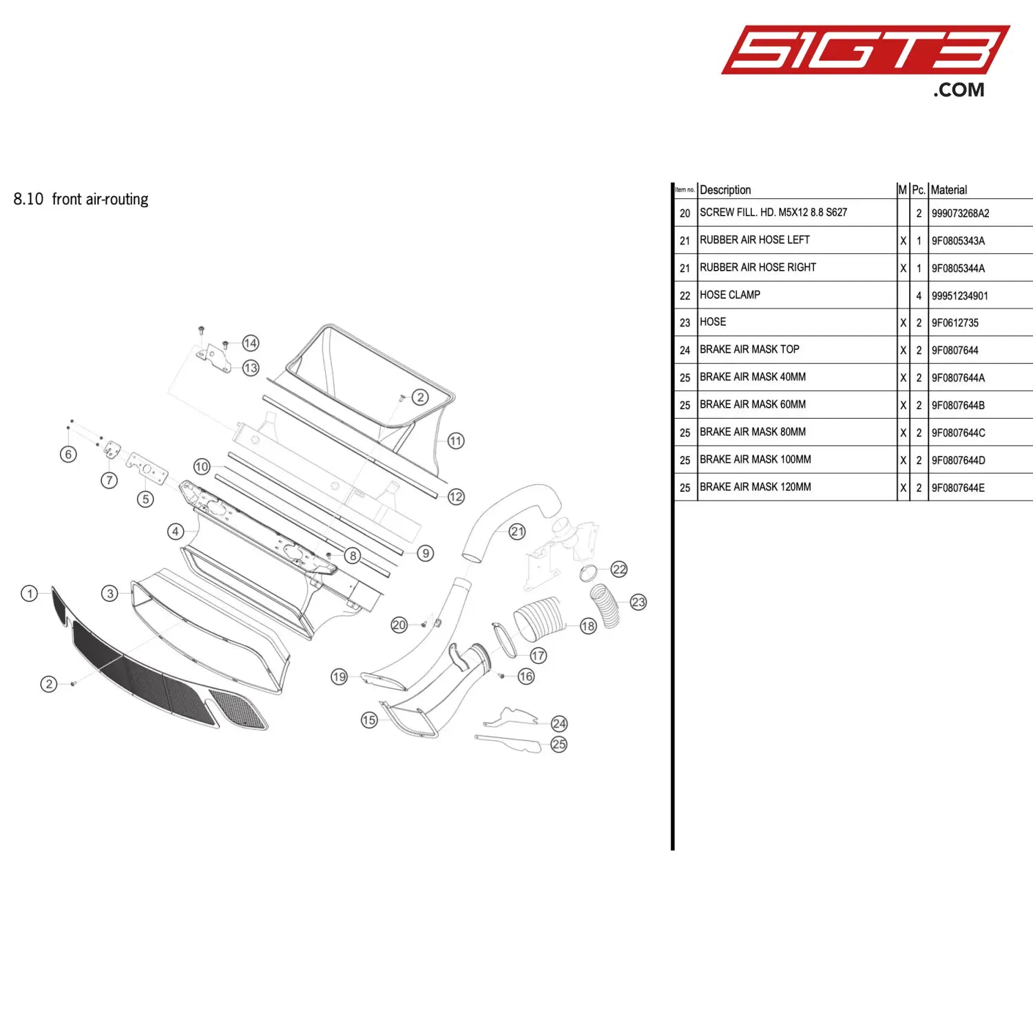 Hose Brake-Air Routing - 9915755735C [Porsche 911 Gt3 R Type 991 (Gen 2)] Front Air-Routing