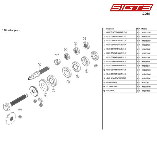 Idler Gear 4Th Gear/19:29 - 9913025046K [Porsche 911 Gt3 Cup Type 991 (Gen1)] Set Of Gears