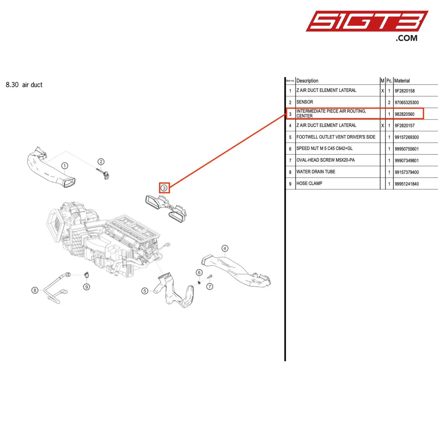 Intermediate Piece Air Routing Center - 982820560 [Porsche 718 Cayman Gt4 Rs Clubsport] Air Duct