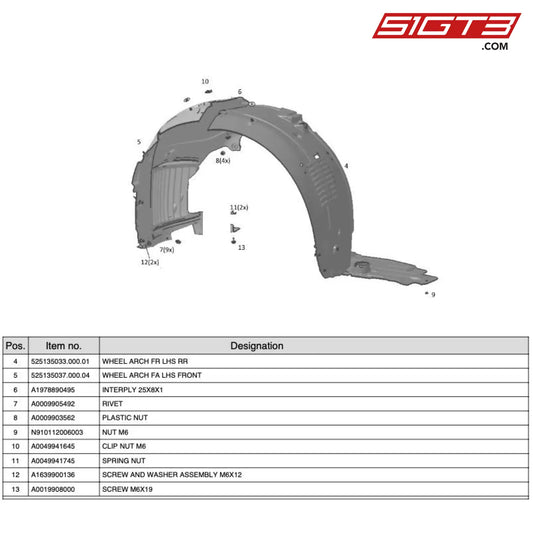 Interply 25X8X1 - A1978890495 [Mercedes-Amg Gt4] Wheel Well Fa Lhs