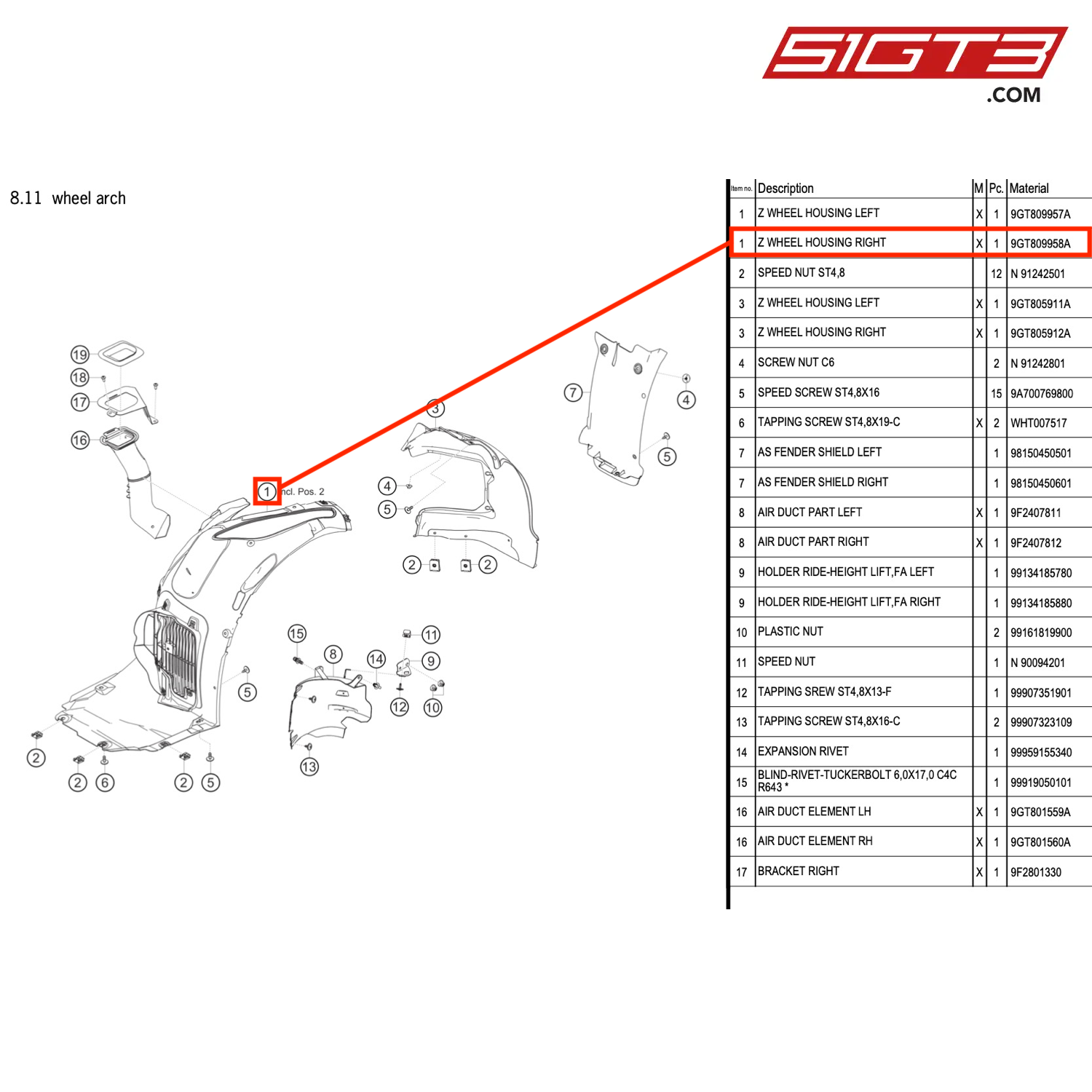 Z WHEEL HOUSING RIGHT - 9GT809958A [PORSCHE 718 Cayman GT4 RS