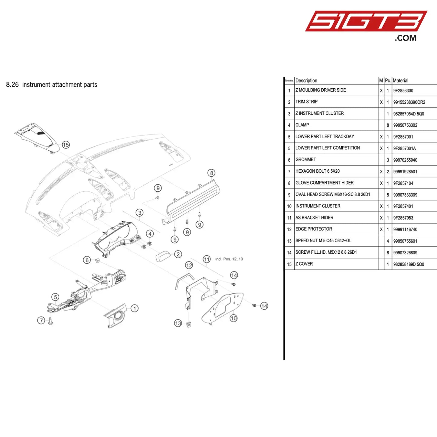 Lower Part Left Competition - 9F2857001A [Porsche 718 Cayman Gt4 Rs Clubsport] Instrument Attachment