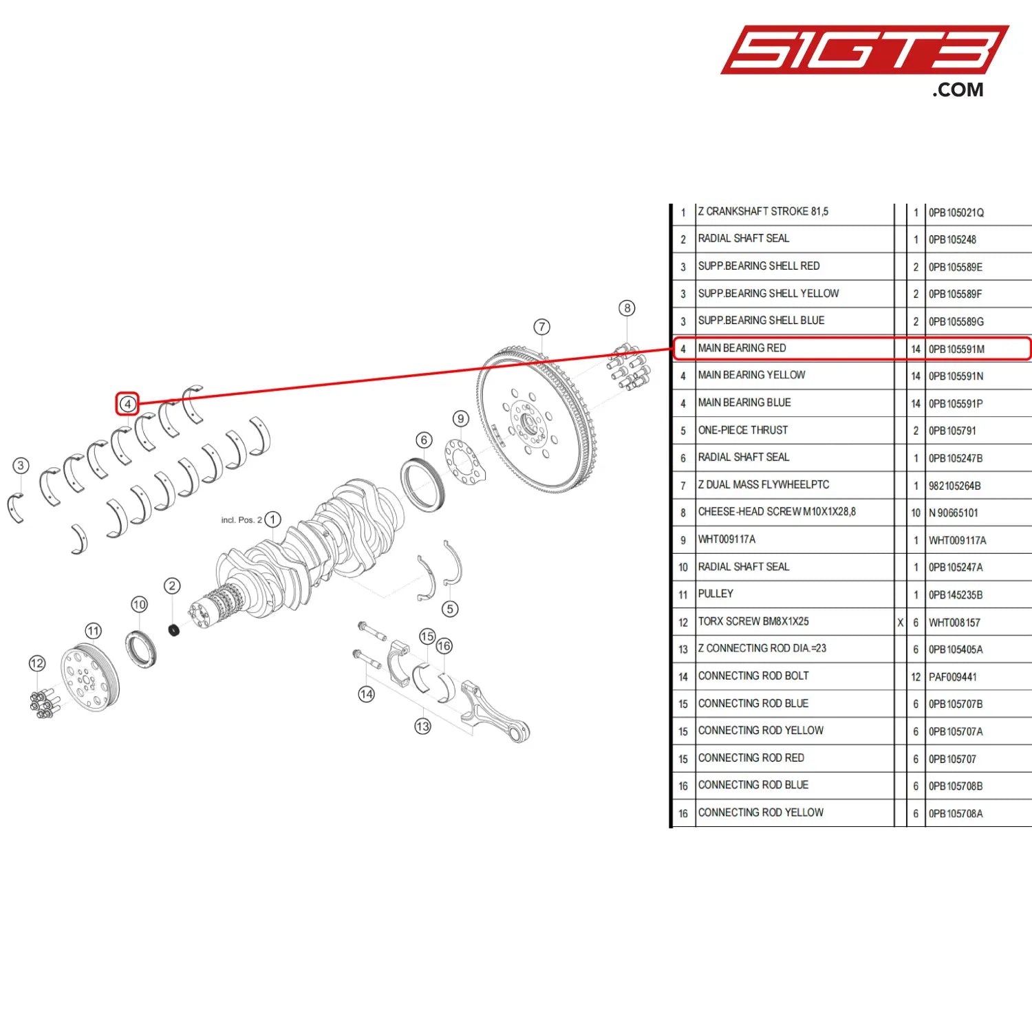 Main Bearing Red - 0Pb105591M [Porsche 718 Cayman Gt4 Rs Clubsport] Crank Shaft And Conrod