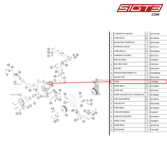 O-Ring - Paf009457 [Porsche 718 Cayman Gt4 Rs Clubsport] Engine Water Circuit