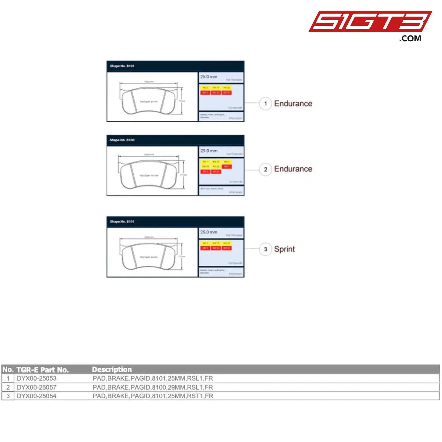 Pad Brake Pagid 8100 29Mm Rsl1 Fr Gt4 Evo - Dyx00-25057 [Gr Supra Evo] Option Brake Pads