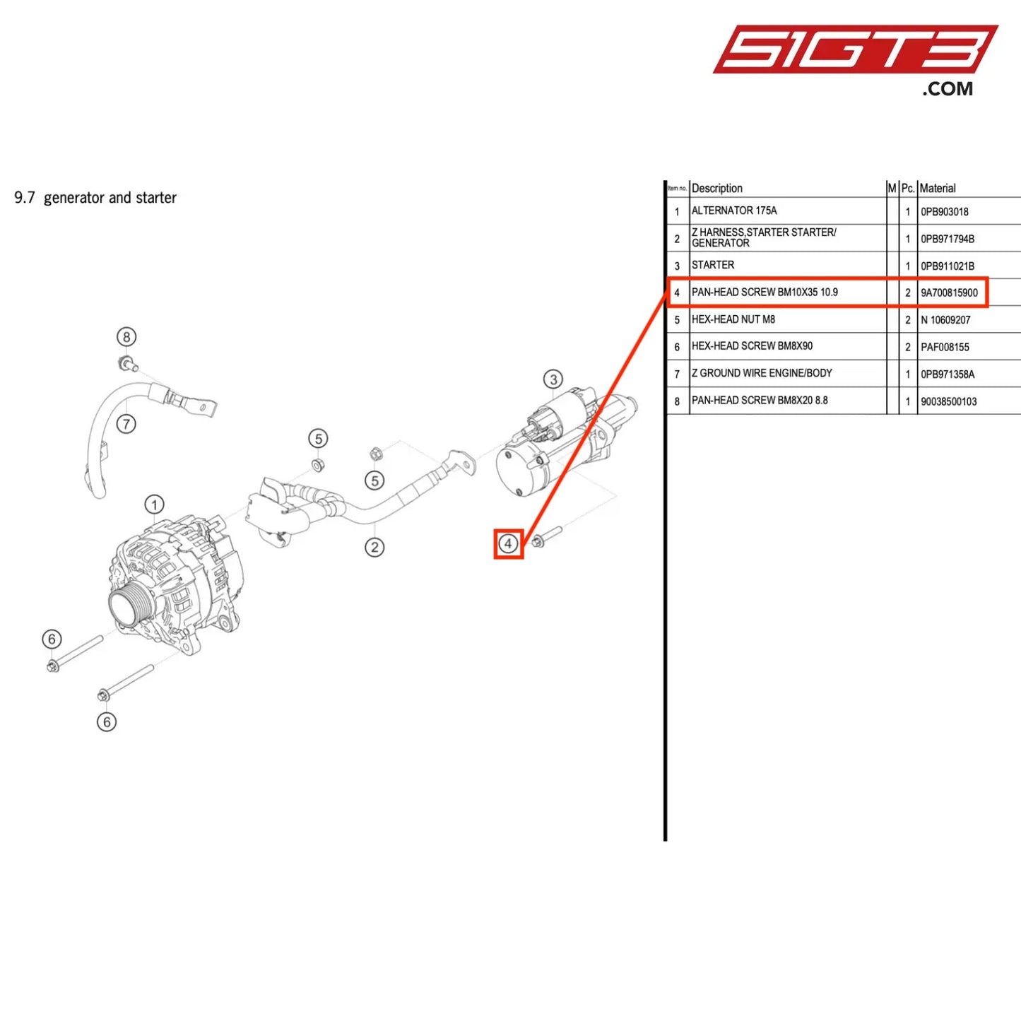 PAN-HEAD SCREW BM10X35 10.9 - 9A700815900 [PORSCHE 718 Cayman GT4 RS Clubsport]