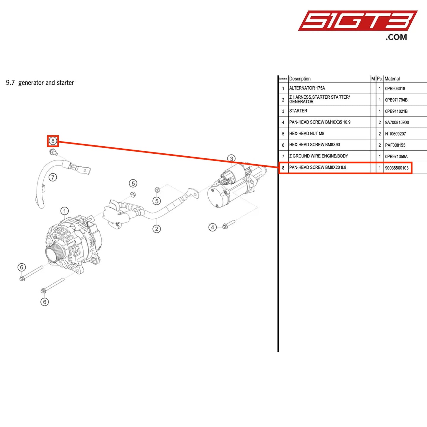 PAN-HEAD SCREW BM8X20 8.8 - 90038500103 [PORSCHE 718 Cayman GT4 RS Clubsport]