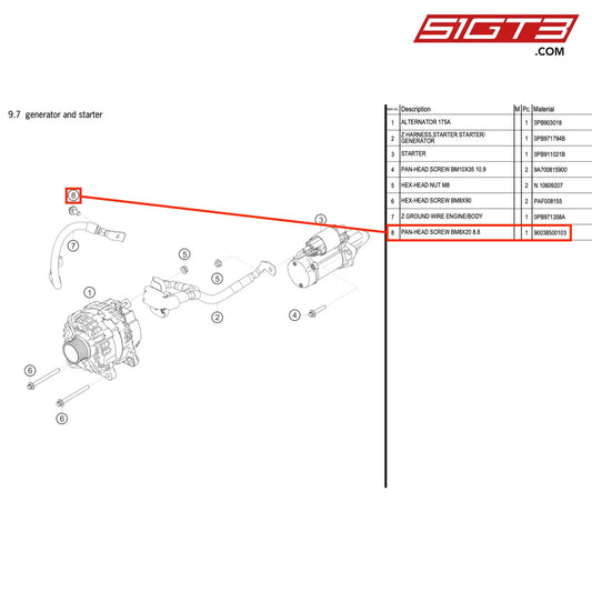 PAN-HEAD SCREW BM8X20 8.8 - 90038500103 [PORSCHE 718 Cayman GT4 RS Clubsport]