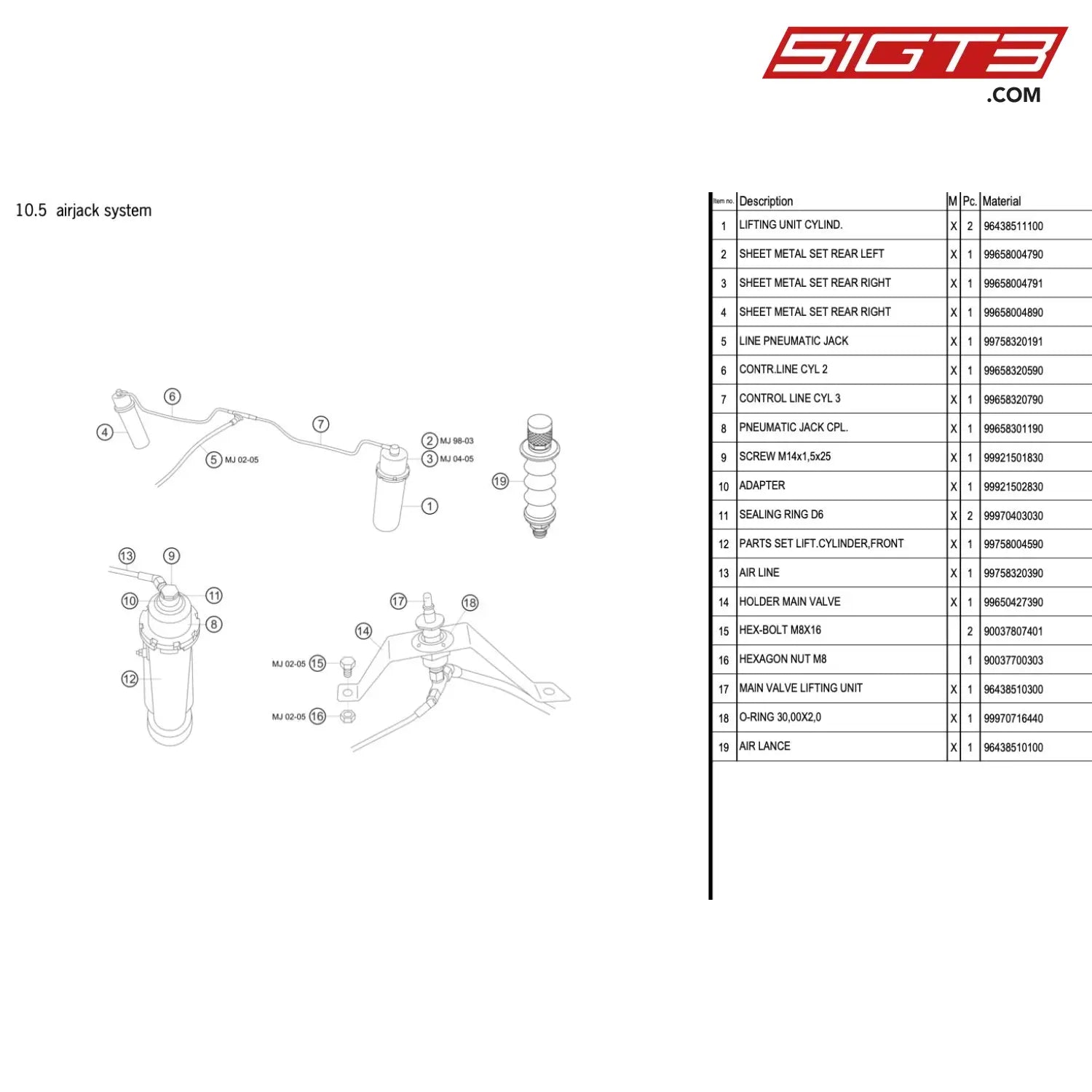 Parts Set Lift.cylinder Front - 99758004590 [Porsche 911 Gt3 Cup Type 996] Airjack System