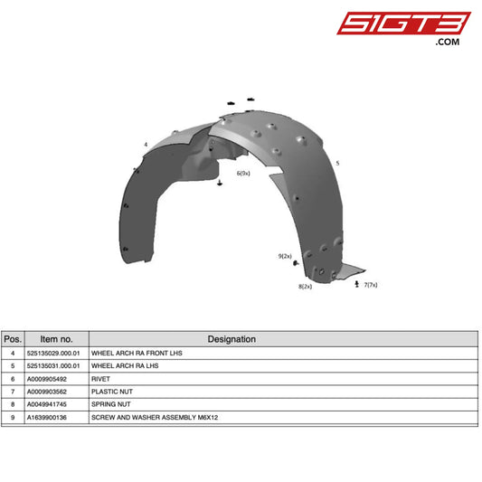 Plastic Nut - A0009903562 [Mercedes-Amg Gt4] Wheel Well Ra Lhs