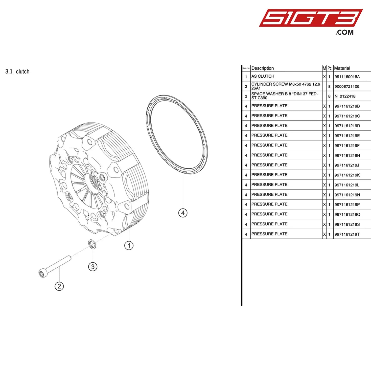 Pressure Plate 0 25Mm - 9971161219B [Porsche 911 Gt3 R Type 991 (Gen 1)] Clutch