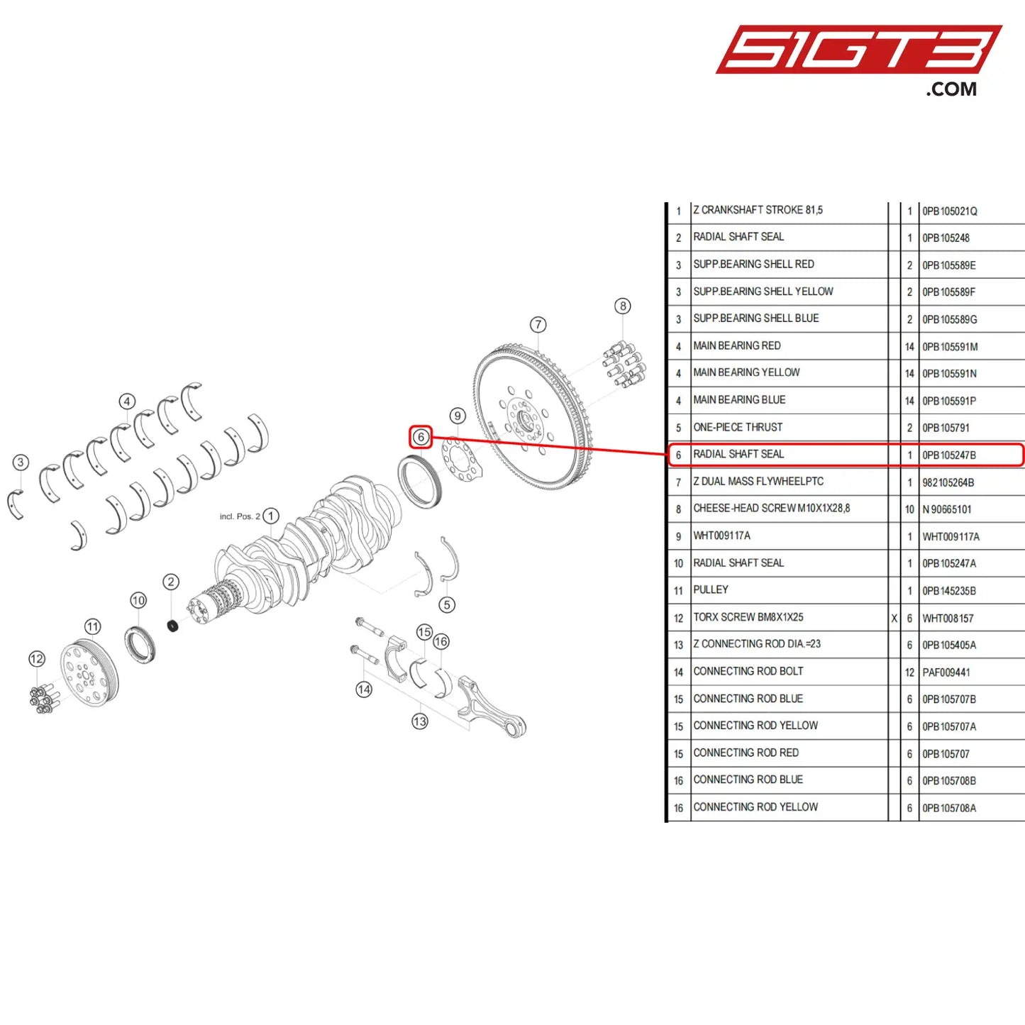 Radial Shaft Seal - 0Pb105247B [Porsche 718 Cayman Gt4 Rs Clubsport] Crank Shaft And Conrod