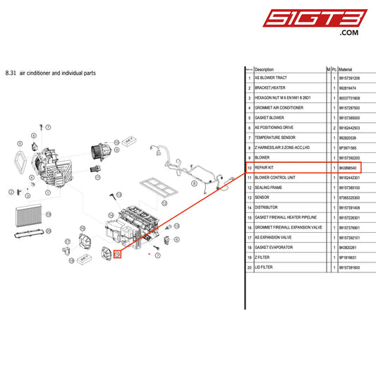 Repair Kit - 8K0898540 [Porsche 718 Cayman Gt4 Rs Clubsport] Air Cinditioner And Individual Parts