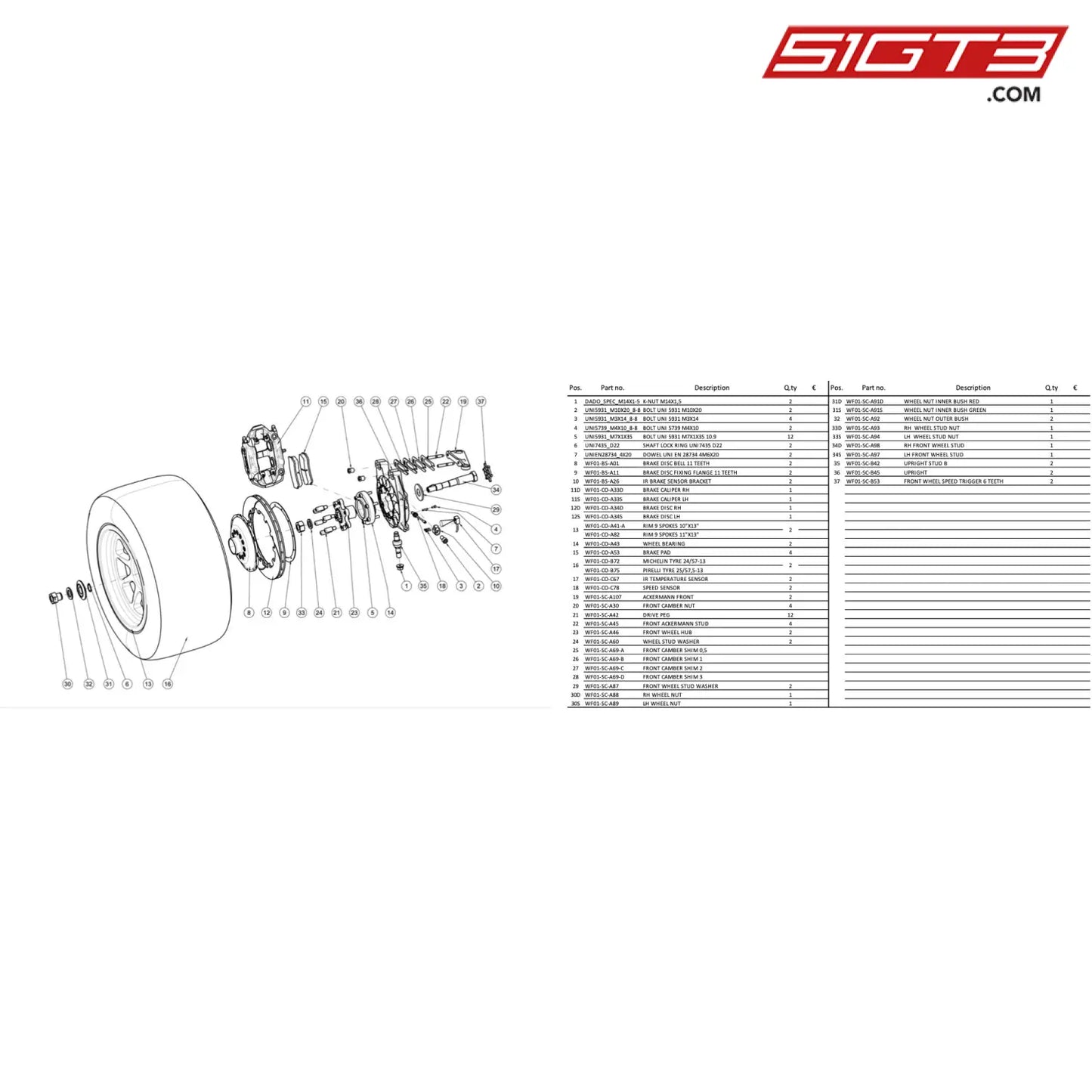 Rh Wheel Stud Nut - Wf01-Sc-A93 [Wolf F Mistral] Front Hub