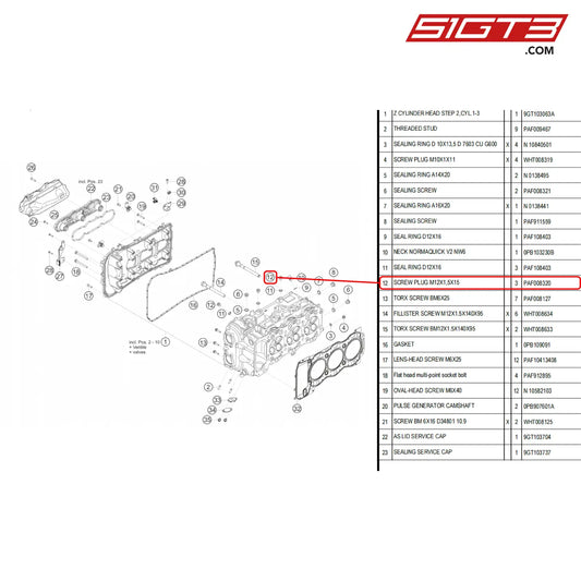 Screw Plug M12X1 5X15 - Paf008320 [Porsche 718 Cayman Gt4 Rs Clubsport] Cylinder Head Left