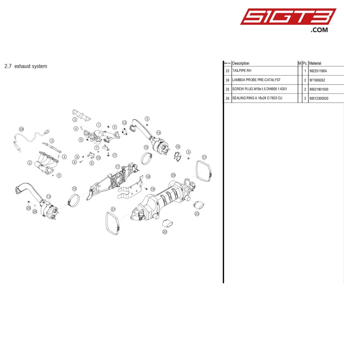 Sealing Ring A 18X24 D 7603 Cu - 90012300920 [Porsche 718 Cayman Gt4 Clubsport] Exhaust System