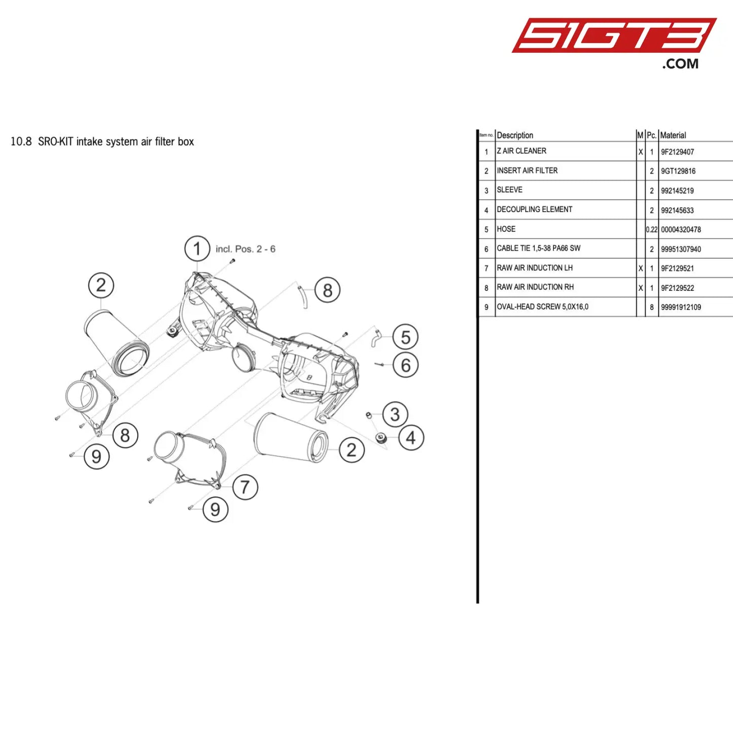 Sleeve - 992145219 [Porsche 718 Cayman Gt4 Clubsport] Sro-Kit Intake System Air Filter Box