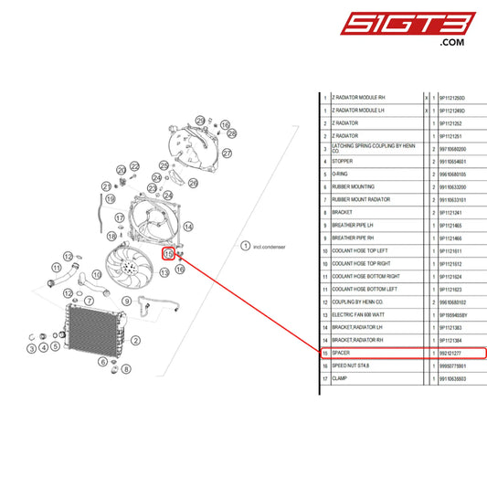 Spacer - 992121277 [Porsche 718 Cayman Gt4 Rs Clubsport] Water Cooler Lateral
