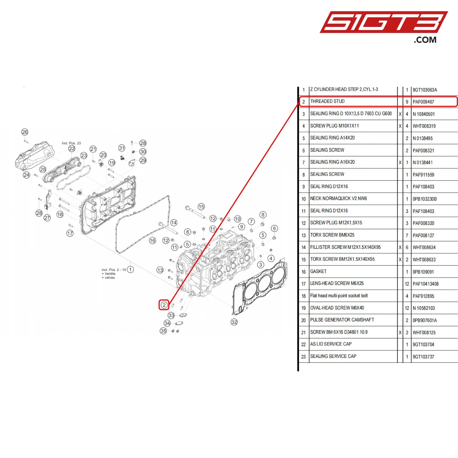 Threaded Stud - Paf009467 [Porsche 718 Cayman Gt4 Rs Clubsport] Cylinder Head Left