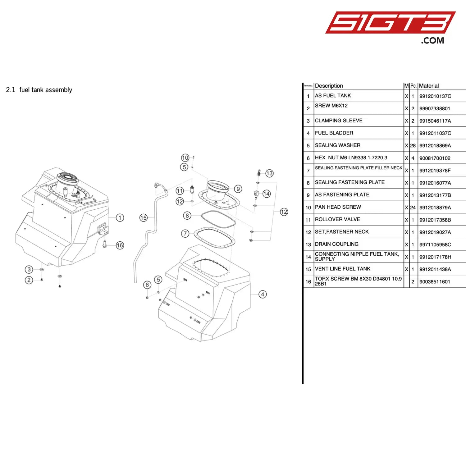 Torx Screw Bm 8X30 D34801 10.9 26B1 - 90038511601 [Porsche 911 Gt3 R Type 991 (Gen 1)] Fuel Tank