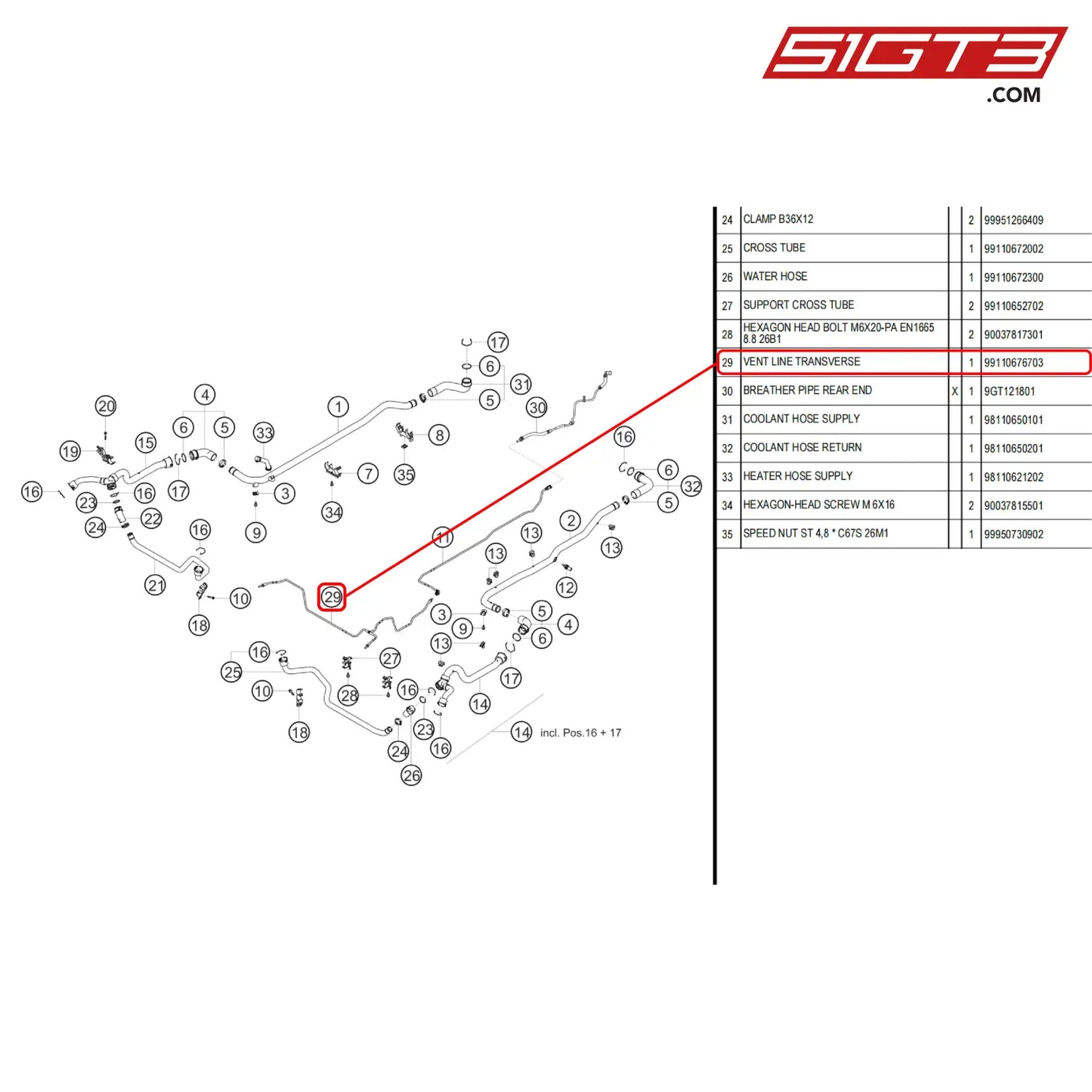 Vent Line Transverse - 99110676703 [Porsche 718 Cayman Gt4 Rs Clubsport] Water Circuit