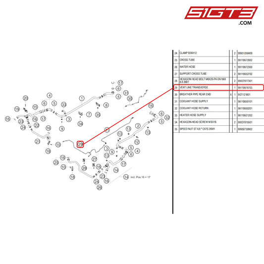 Vent Line Transverse - 99110676703 [Porsche 718 Cayman Gt4 Rs Clubsport] Water Circuit