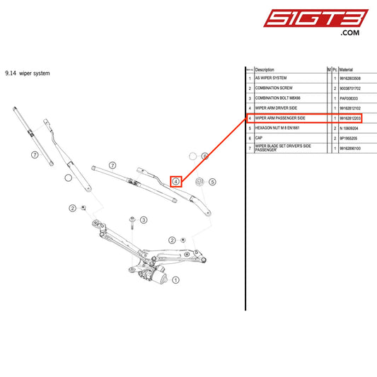 WIPER ARM PASSENGER SIDE - 99162812203 [PORSCHE 718 Cayman GT4 RS Clubsport]