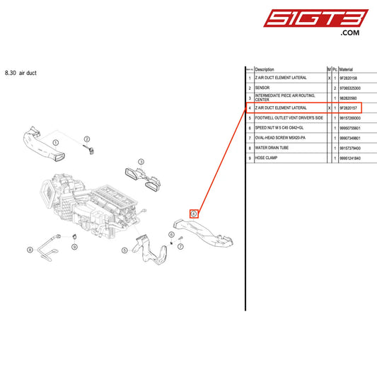 Z Air Duct Element Lateral - 9F2820157 [Porsche 718 Cayman Gt4 Rs Clubsport] Air Duct