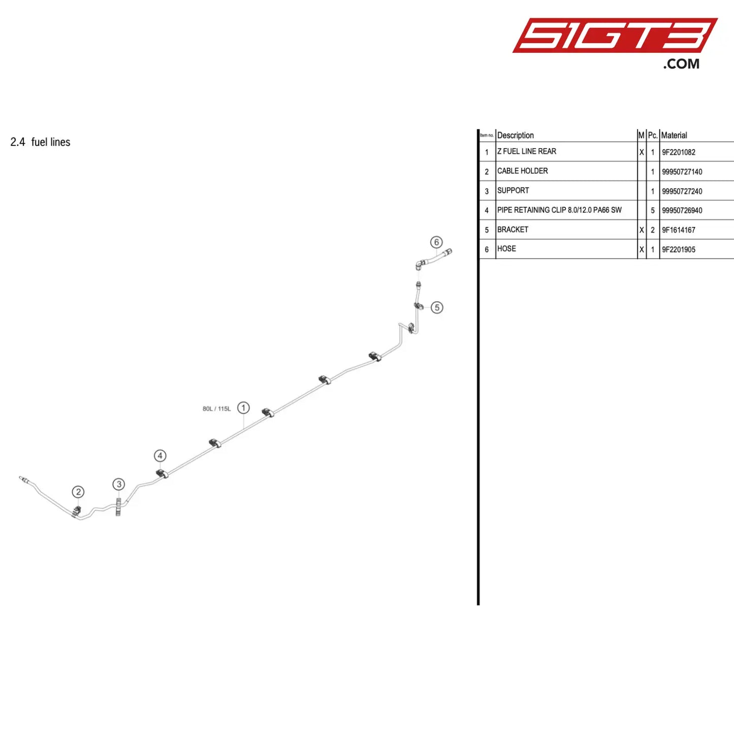 Z Fuel Line Rear - 9F2201082 [Porsche 718 Cayman Gt4 Rs Clubsport] Fuel Lines