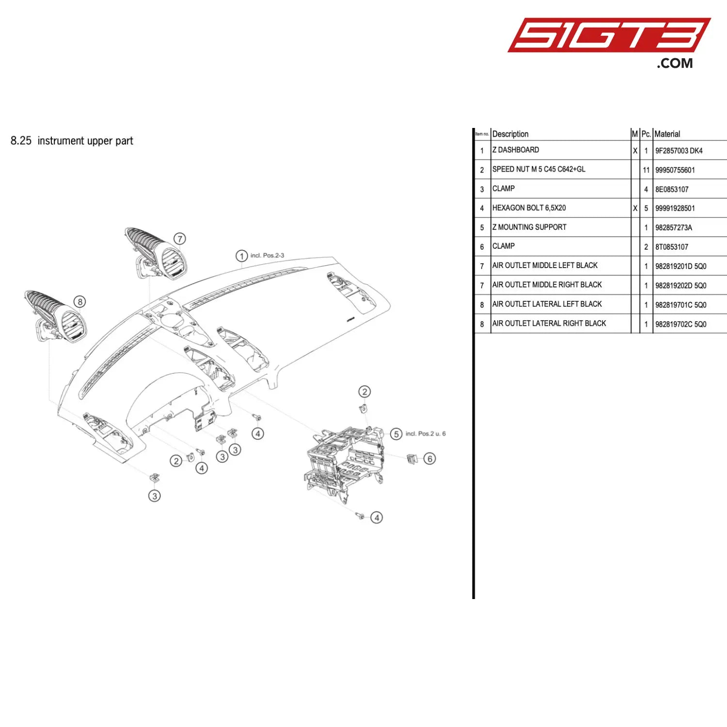 Z Mounting Support - 982857273A [Porsche 718 Cayman Gt4 Rs Clubsport] Instrument Upper Part