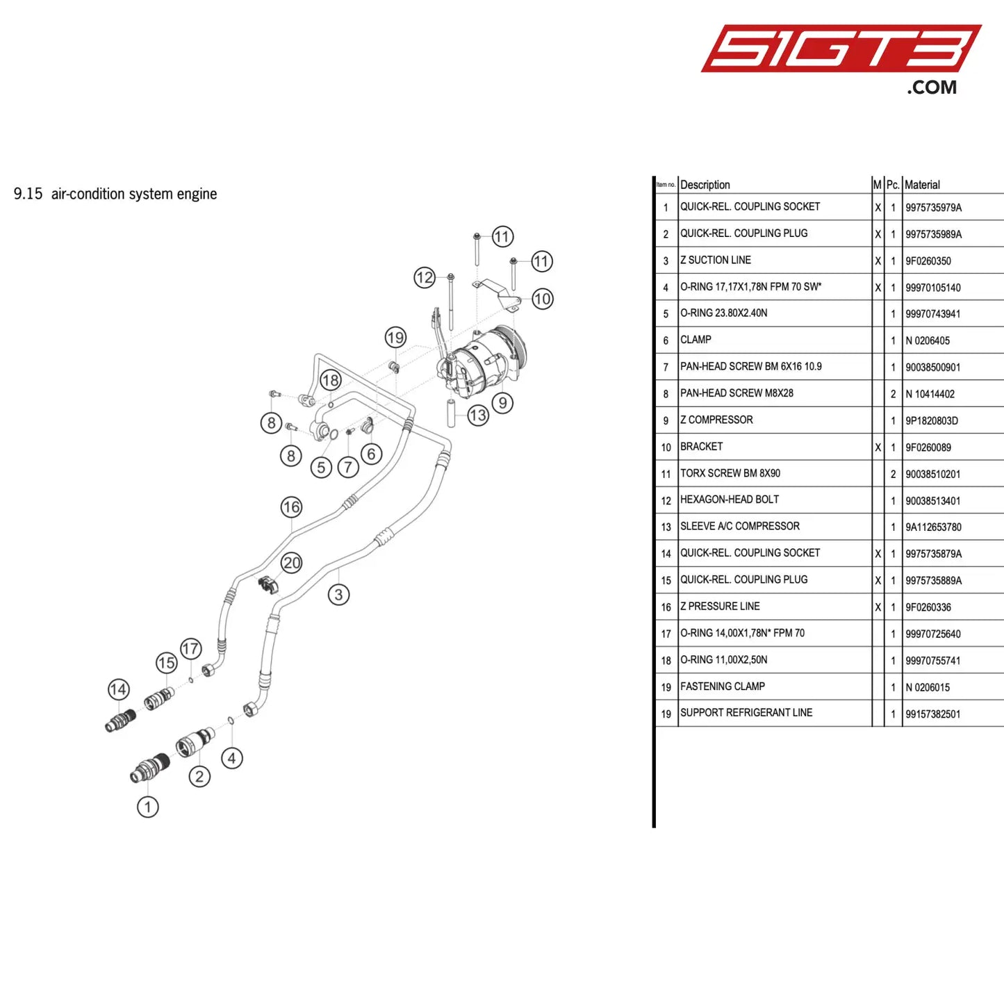 Z Pressure Line - 9F0260336 [Porsche 911 Gt3 R Type 991 (Gen 2)] Air-Condition System Engine