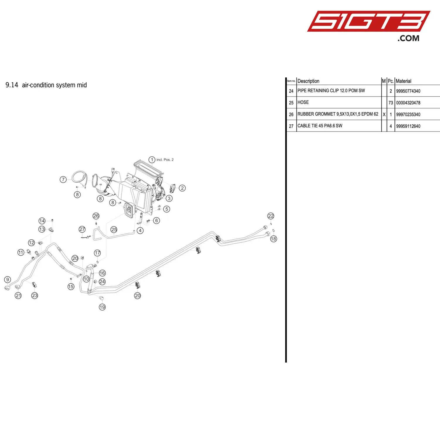 Z Refrigerant Line - 9F0816531 [Porsche 911 Gt3 R Type 991 (Gen 2)] Air-Condition System Mid